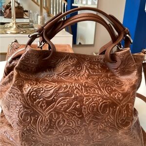 #585 Isadora Italian Leather Large Embossed Floral Leather Shoulder Bag -